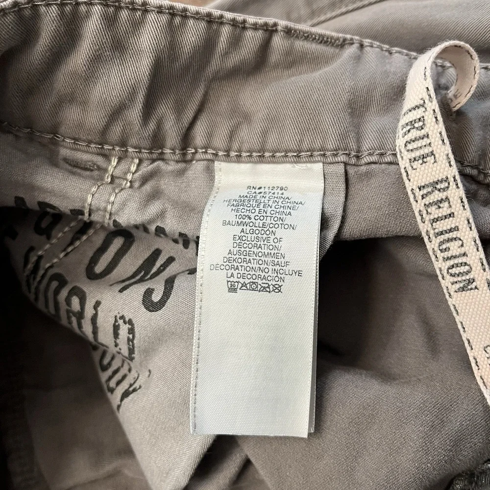 True Religion Marco Cargo Joggers Men's 32 Gray Khaki Pockets Pants 34x27
